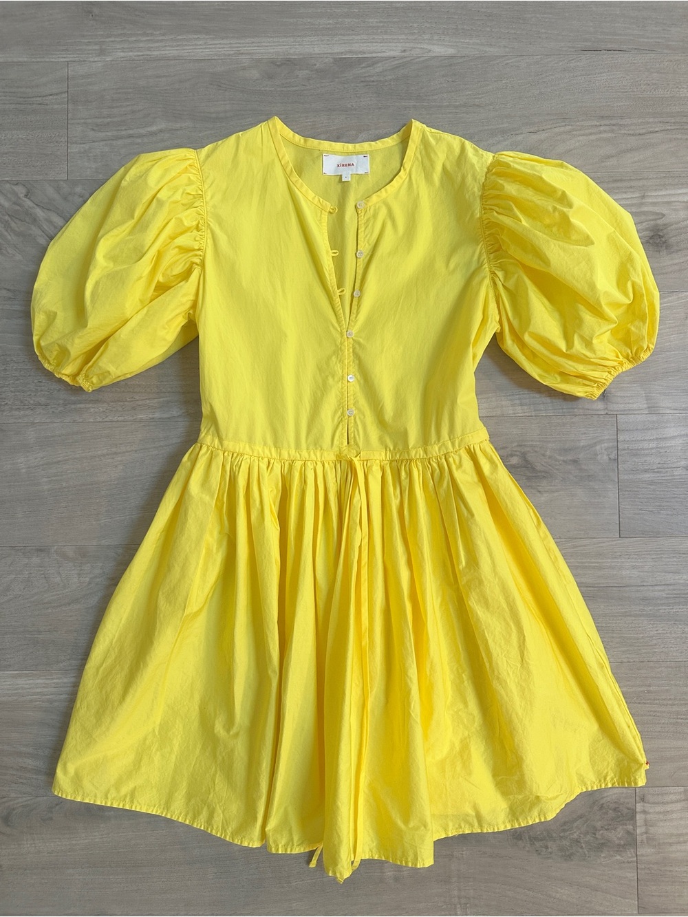NWOT XIRENA Aurie Dress in Sunflower Yellow, Cotton Poplin Puff Sleeve Dress